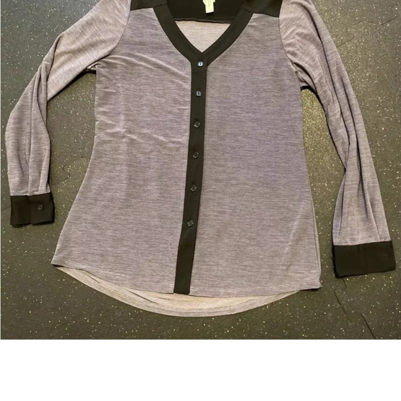 Perception Women Dark purple Gray Toned Heathered with Black trim Top Shirt Sz M - Picture 3 of 6